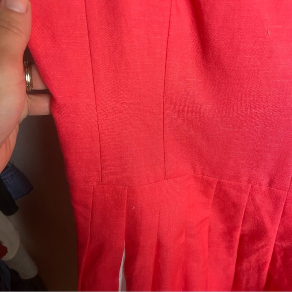 Boden Size 8 Linen Blend Pleated Dress Coral White Vacation Preppy Event Coktail - Picture 3 of 6